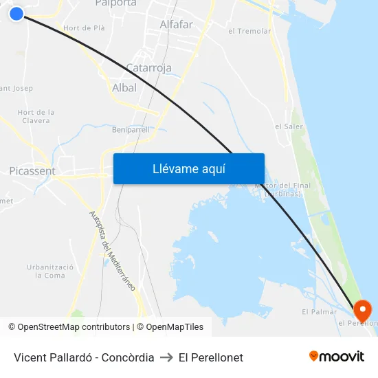 Vicente Pallardó - Concordia to El Perellonet map