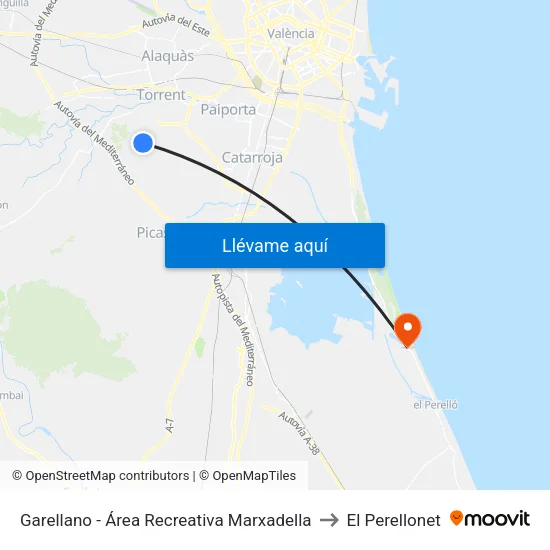 Garellano - Área Recreativa Marxadella to El Perellonet map