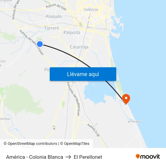 América - Colonia Blanca to El Perellonet map