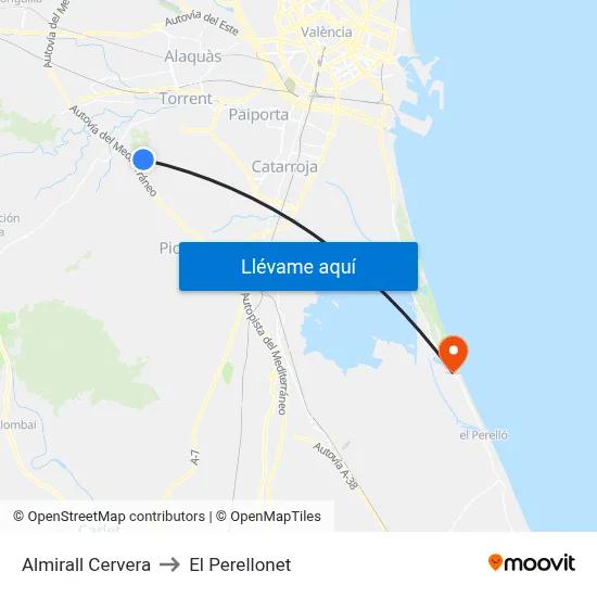 Almirall Cervera to El Perellonet map