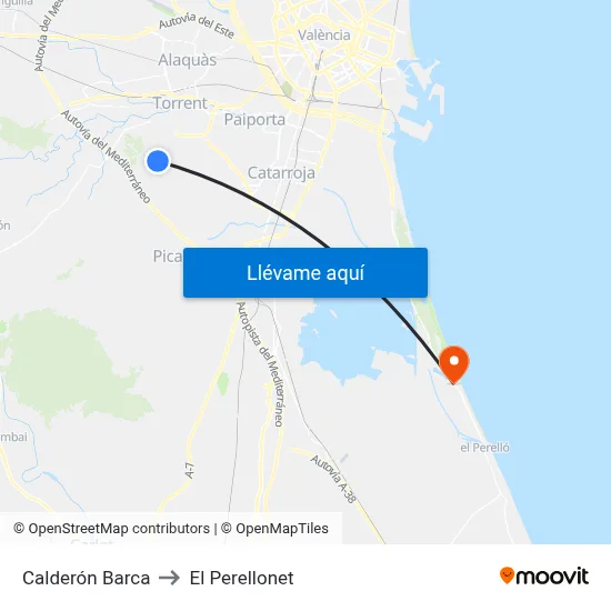 Calderón Barca to El Perellonet map