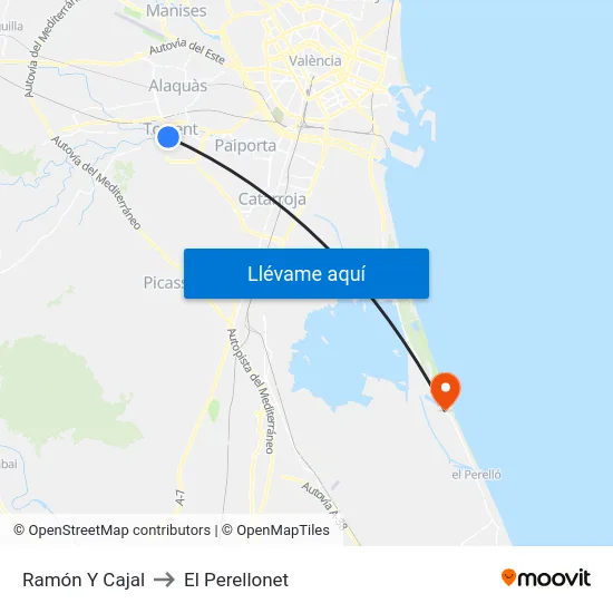Ramón Y Cajal to El Perellonet map