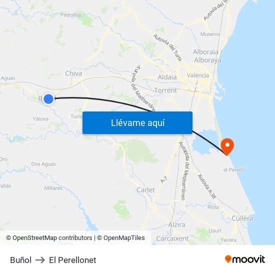 Buñol to El Perellonet map