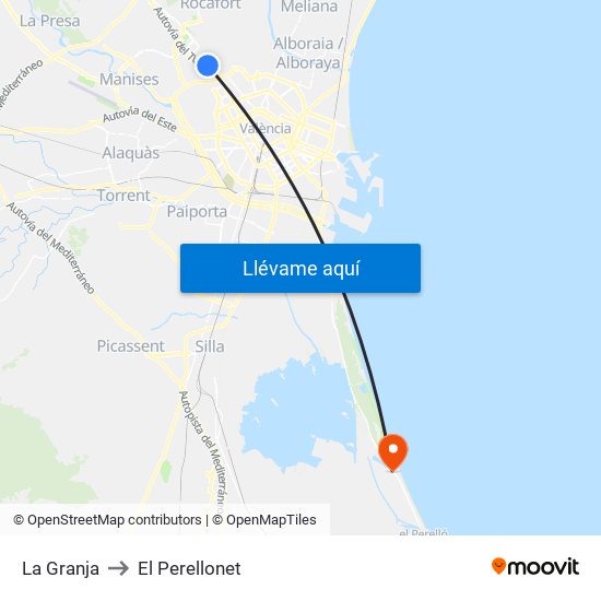 La Granja to El Perellonet map