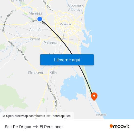 Salt De L'Aigua to El Perellonet map