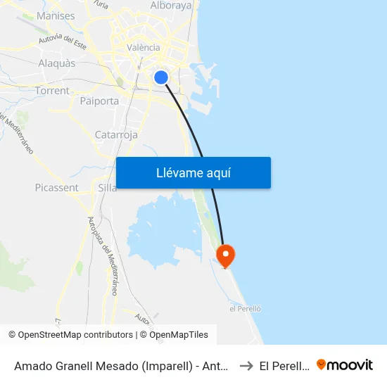 Amado Granell Mesado (Imparell) - Antonio Ferrandis to El Perellonet map