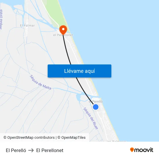 El Perelló to El Perellonet map