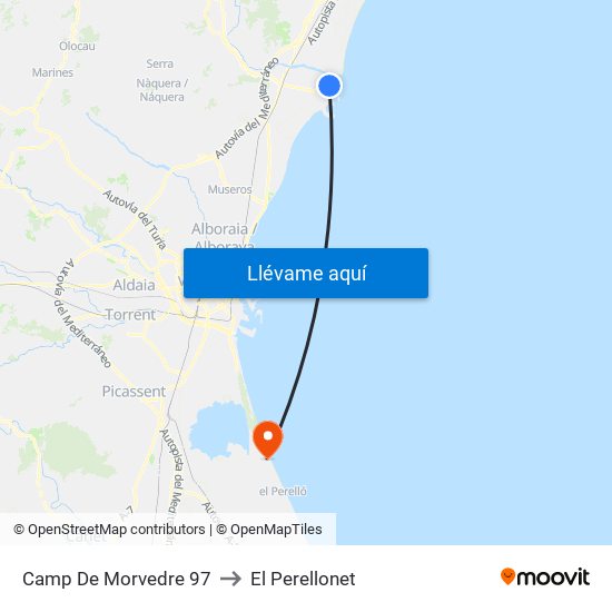 Camp De Morvedre 97 to El Perellonet map
