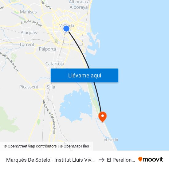 Marqués De Sotelo - Institut Lluís Vives to El Perellonet map