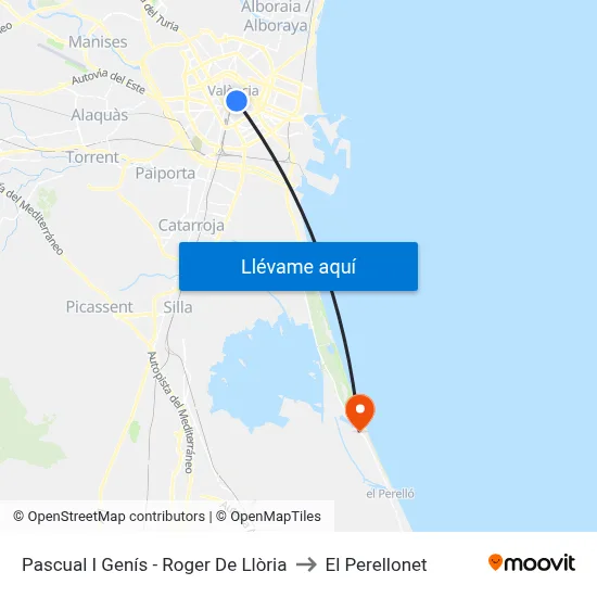 Pascual I Genís - Roger De Llòria to El Perellonet map