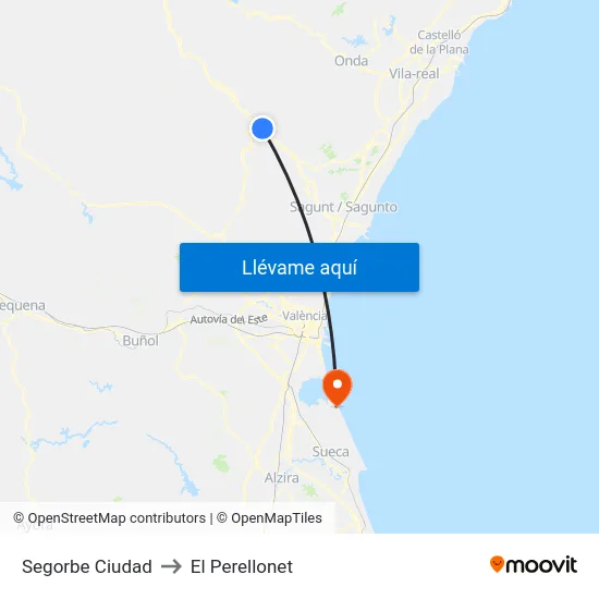 Segorbe Ciudad to El Perellonet map