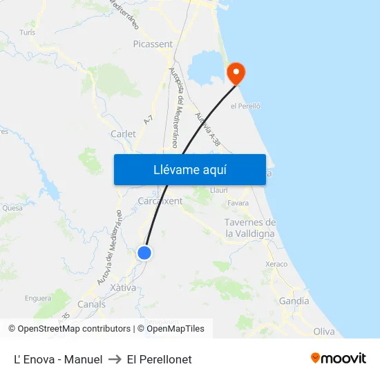 L' Enova - Manuel to El Perellonet map