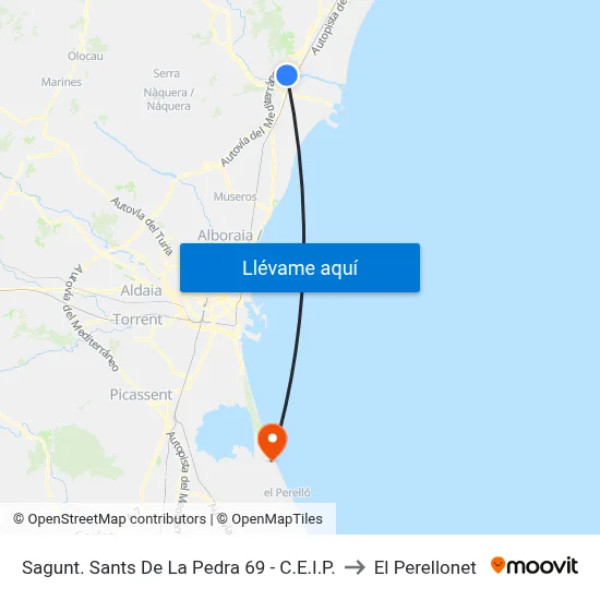 Sagunt. Sants De La Pedra 69 - C.E.I.P. to El Perellonet map