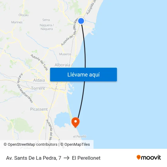 Av. Sants De La Pedra, 7 to El Perellonet map