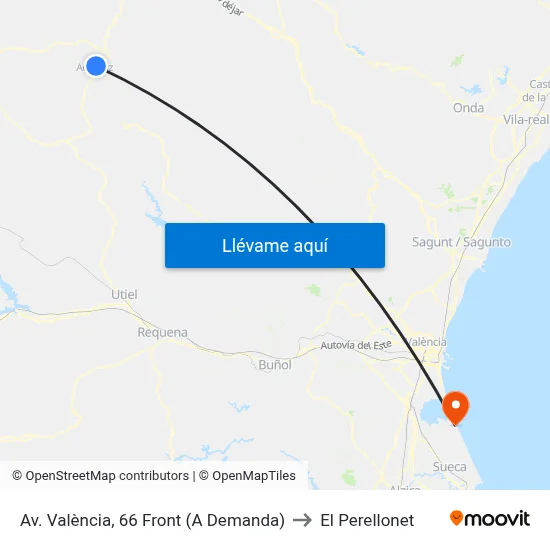 Av. València, 66 Front (A Demanda) to El Perellonet map