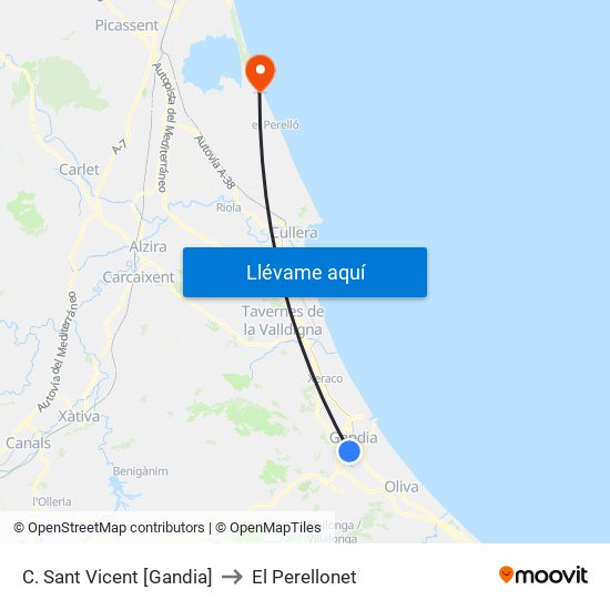 C. Sant Vicent [Gandia] to El Perellonet map