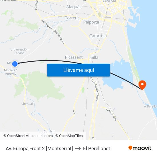 Av. Europa,Front 2 [Montserrat] to El Perellonet map