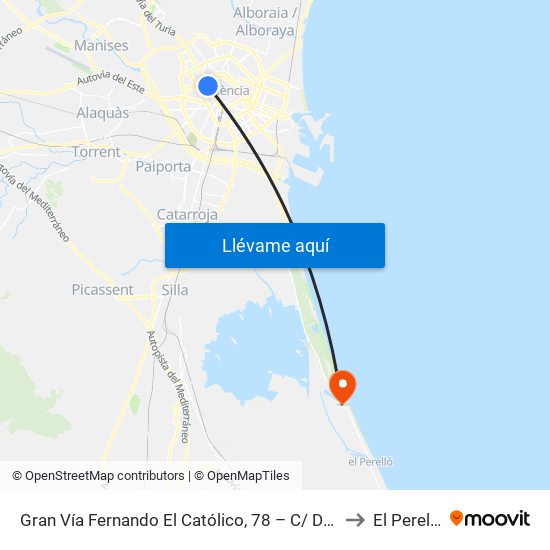 Gran Vía Fernando El Católico, 78 – C/ De Quart [València] to El Perellonet map