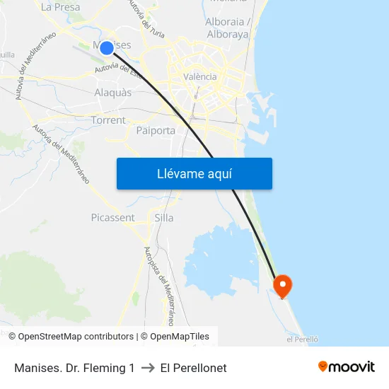 Manises. Dr. Fleming 1 to El Perellonet map