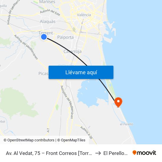 Av. Al Vedat, 75 – Front Correos [Torrent] to El Perellonet map