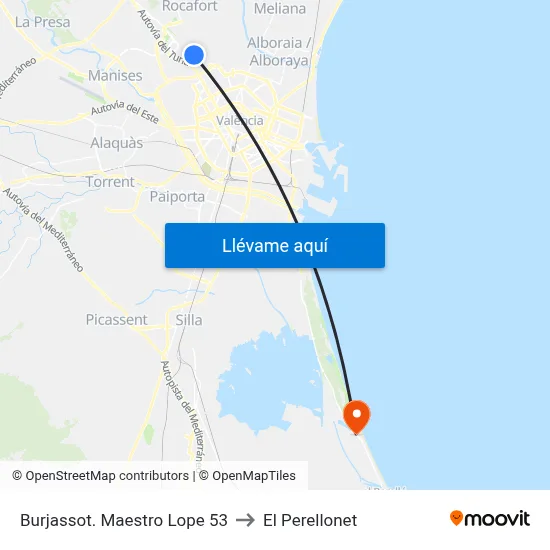 Burjassot. Maestro Lope 53 to El Perellonet map