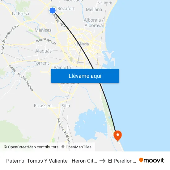 Paterna. Tomás Y Valiente - Heron City I to El Perellonet map