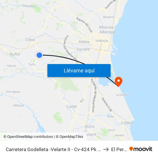 Carretera Godelleta -Velarte II - Cv-424 Pk 10+600 Descendente [Godelleta] to El Perellonet map