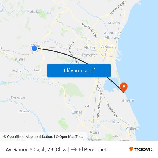 Av. Ramón Y Cajal , 29 [Chiva] to El Perellonet map