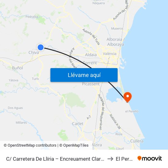 C/ Carretera De Llíria – Encreuament Clara Campoamor [Cheste] to El Perellonet map