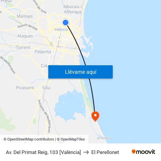 Av. Del Primat Reig, 103 [València] to El Perellonet map