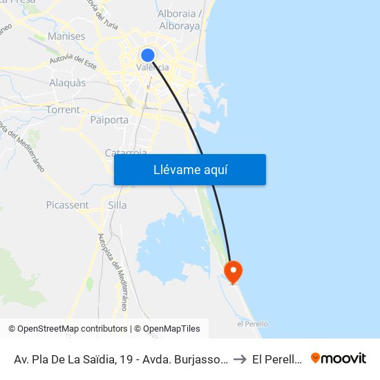 Av. Pla De La Saïdia, 19 - Avda. Burjassot [València] to El Perellonet map