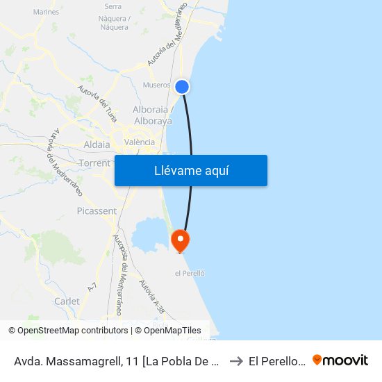 Avda. Massamagrell, 11 [La Pobla De Farnals] to El Perellonet map