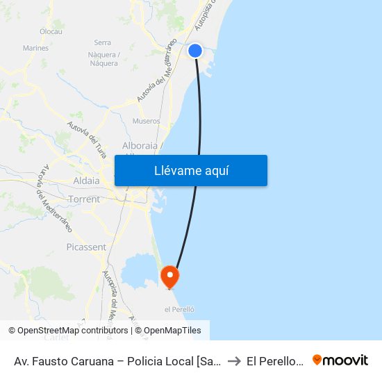 Av. Fausto Caruana – Policia Local [Sagunt] to El Perellonet map