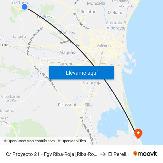 C/ Proyecto 21 - Fgv Riba-Roja [Riba-Roja De Túria] to El Perellonet map
