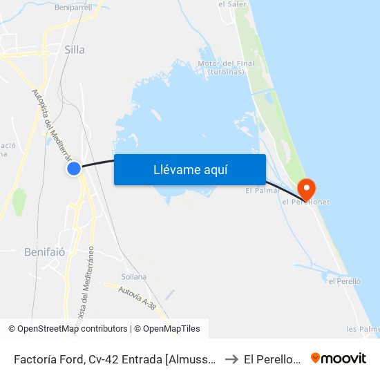 Factoría Ford, Cv-42 Entrada [Almussafes] to El Perellonet map