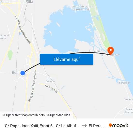 C/ Papa Joan Xxiii, Front 6 - C/ La Albufera   [Benifaió] to El Perellonet map