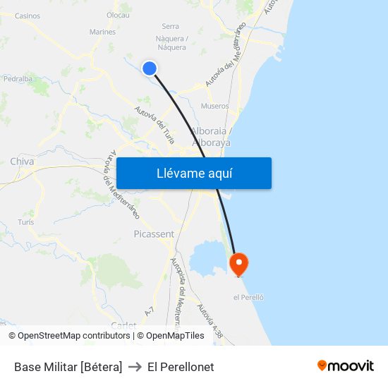 Base Militar [Bétera] to El Perellonet map