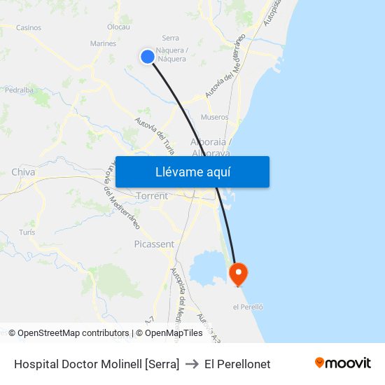 Hospital Doctor Molinell [Serra] to El Perellonet map