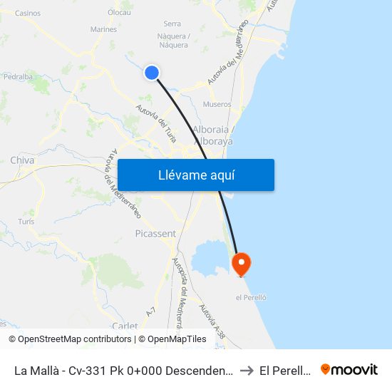 La Mallà - Cv-331 Pk 0+000 Descendente [Bétera] to El Perellonet map