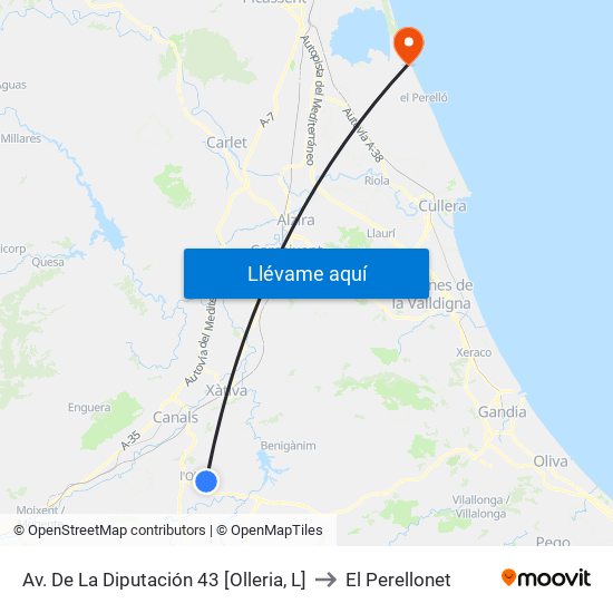 Av. De La Diputación 43 [Olleria, L] to El Perellonet map