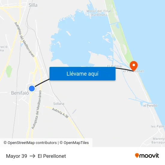 Mayor 39 to El Perellonet map