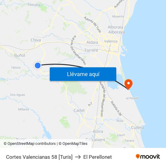 Cortes Valencianas 58 [Turís] to El Perellonet map