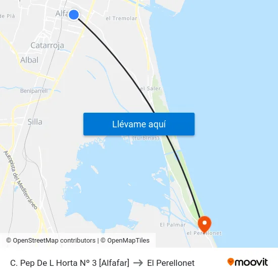 C. Pep De L Horta Nº 3 [Alfafar] to El Perellonet map