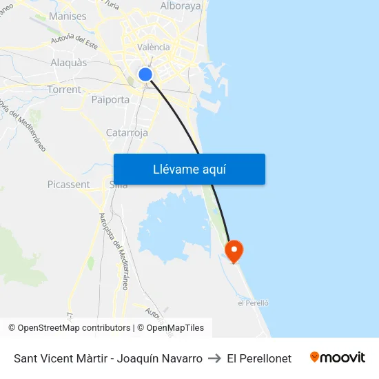 Sant Vicent Màrtir - Joaquín Navarro to El Perellonet map