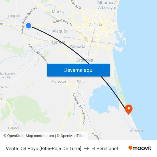 Venta Del Poyo [Riba-Roja De Túria] to El Perellonet map