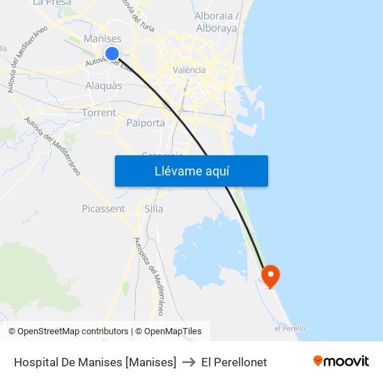 Hospital De Manises [Manises] to El Perellonet map