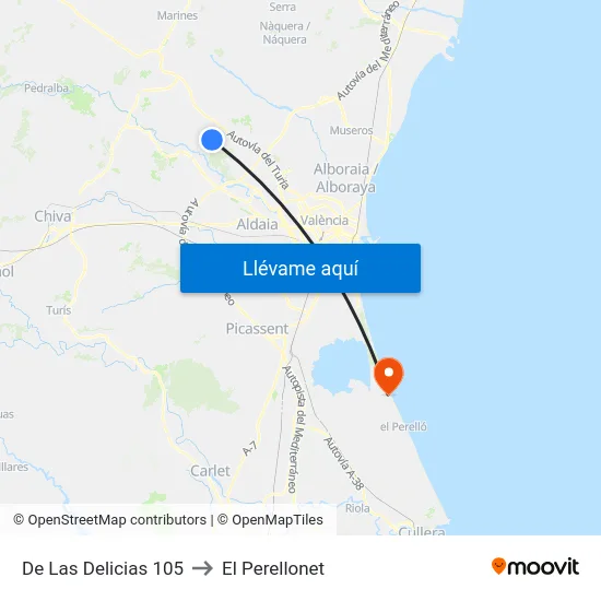 De Las Delicias 105 to El Perellonet map