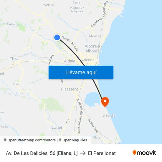 Av. De Les Delicies, 56 [Eliana, L] to El Perellonet map