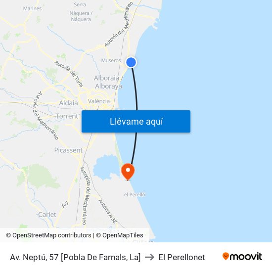 Av. Neptú, 57 [Pobla De Farnals, La] to El Perellonet map