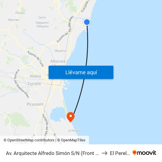 Av. Arquitecte Alfredo Simón S/N (Front Esglèsia) [Sagunt] to El Perellonet map